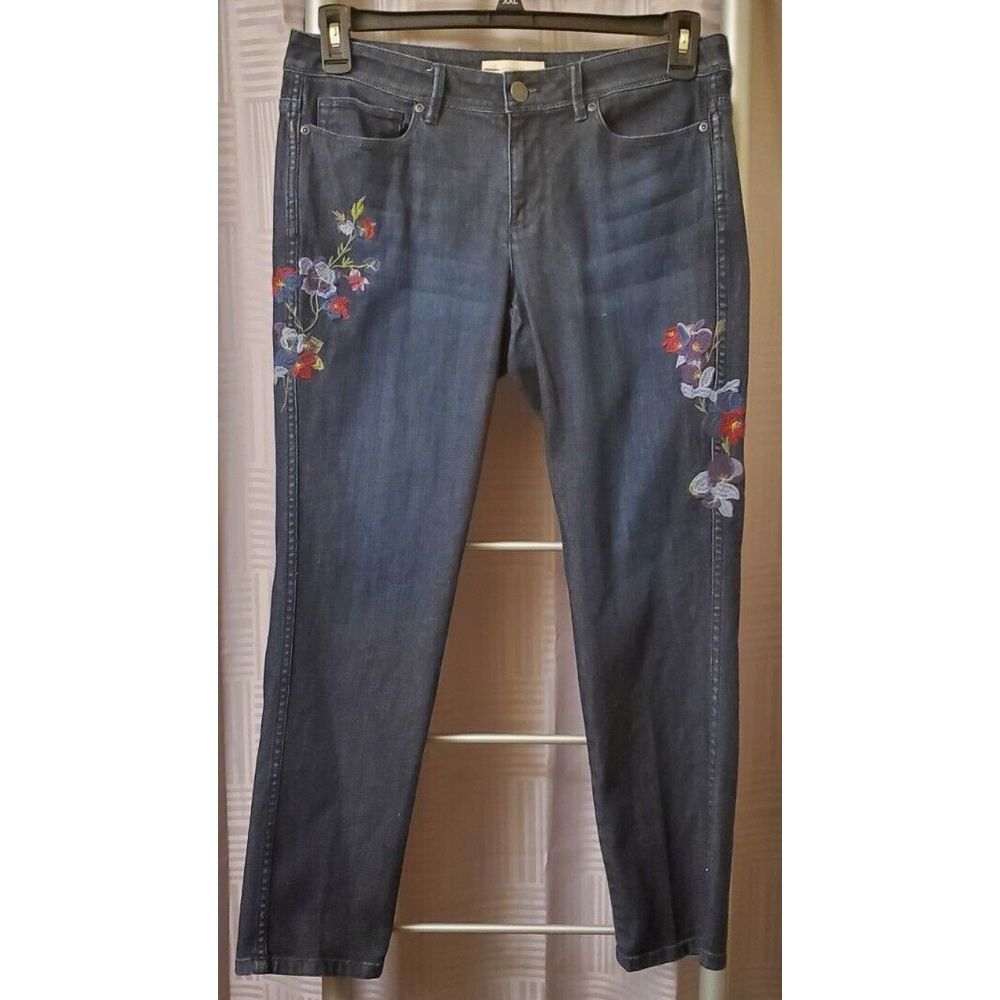 J. Jill Women's Dark Wash Slim Ankle Authentic Fit Jeans - 6 Floral Embroidery‎